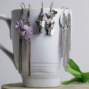 Dangly Chain Earrings: Floral,Hammered,&Butterfly